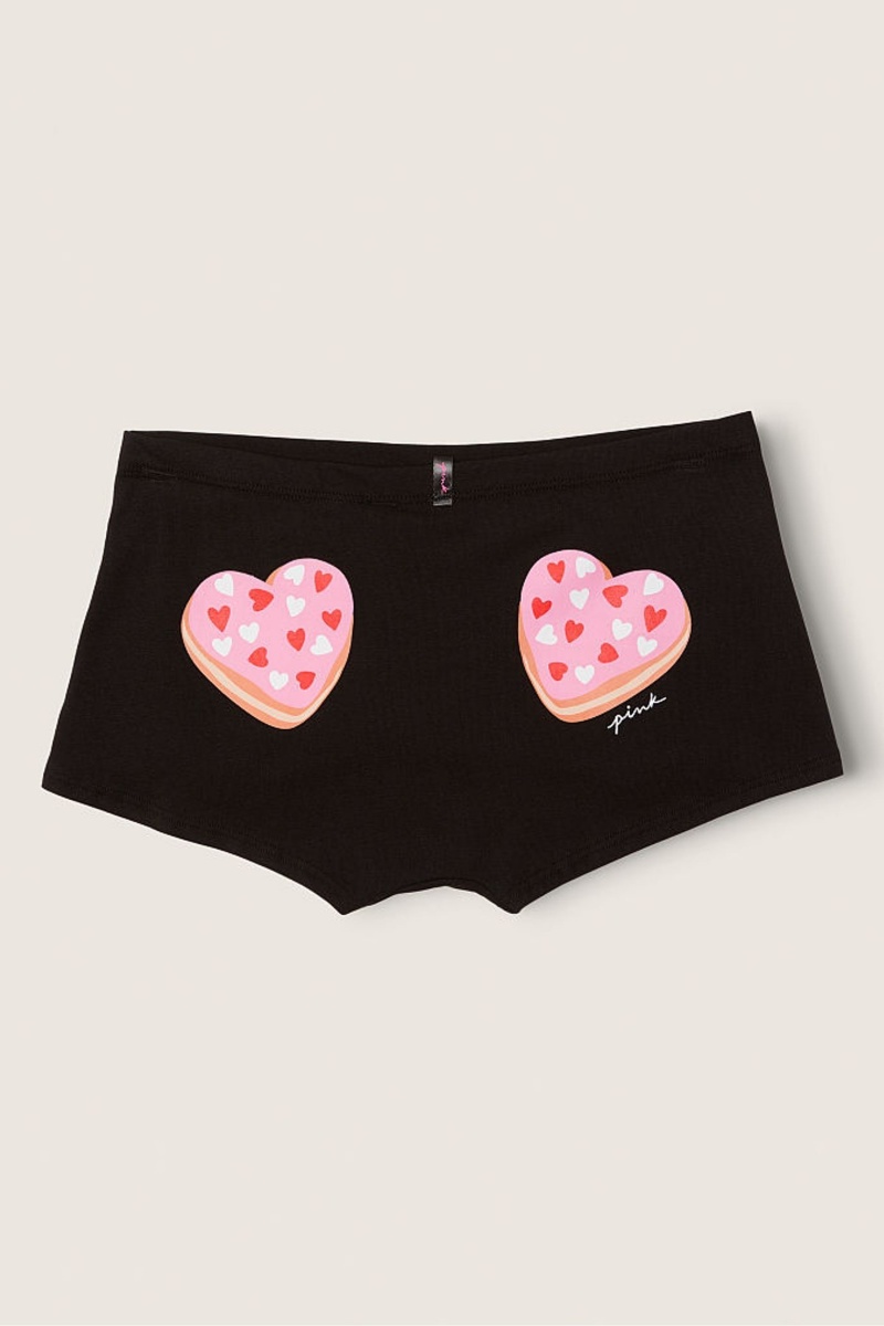 Pure Black With Graphic Victoria's Secret Stretch Cotton Cotton Boyshort Knicker | VOS-953706