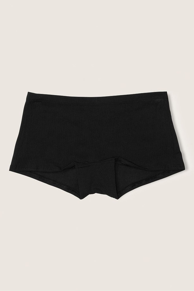 Pure Black With Graphic Victoria\'s Secret Stretch Cotton Cotton Boyshort Knicker | VOS-953706