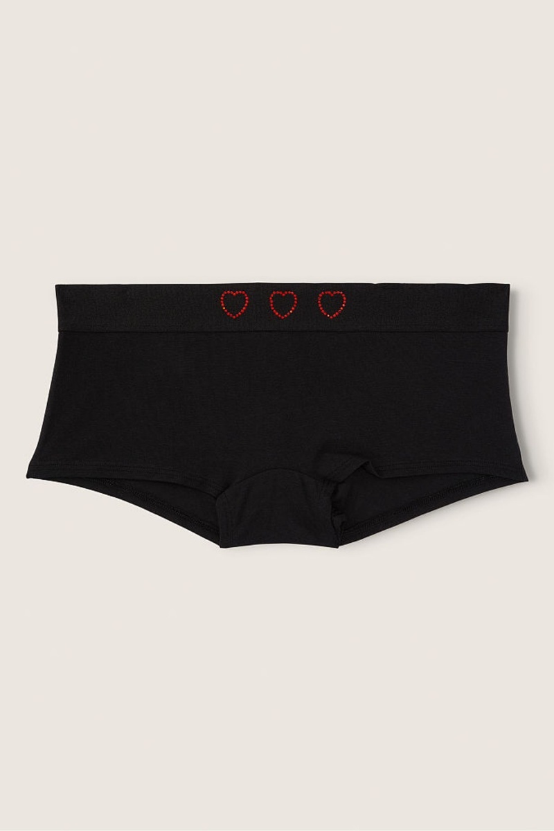 Pure Black with Short Diamente Band Black Victoria's Secret Stretch Cotton Cotton Logo Short Knickers | WEB-968207