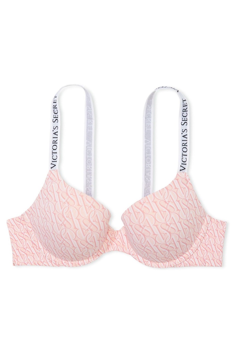 Purest Pink Geo Logo Victoria's Secret The T-Shirt Full Coverage Push Up Logo Bra | SXI-751906