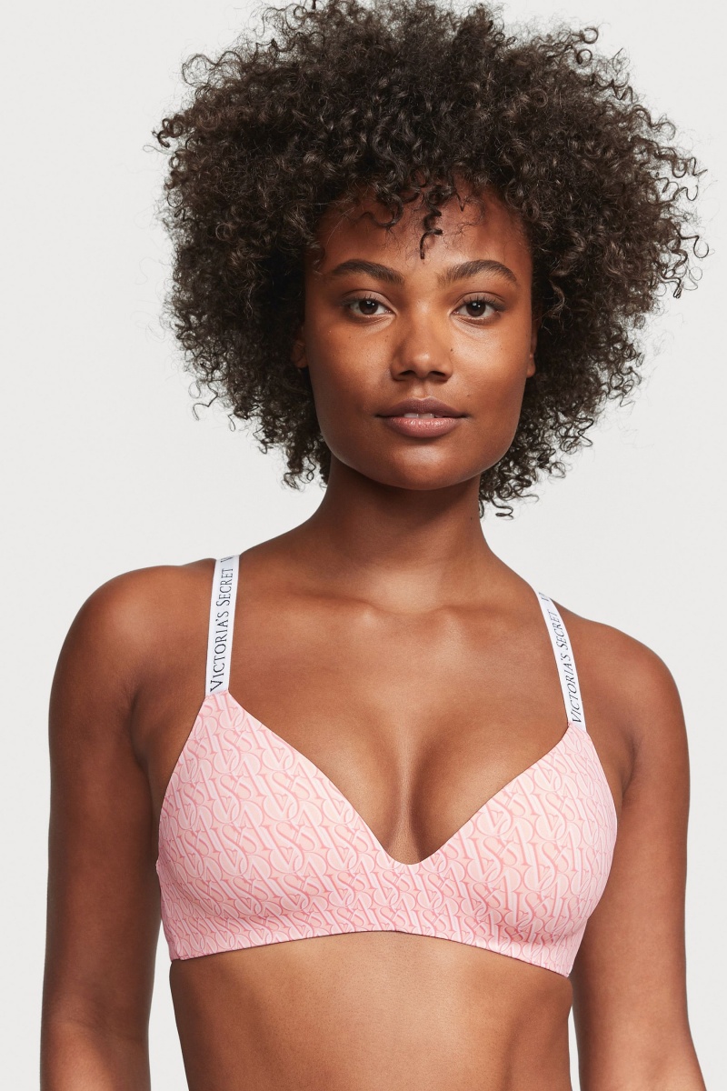 Purest Pink Geo Logo Victoria's Secret The T-Shirt Non Wired Logo T-Shirt Bra | PKL-978256