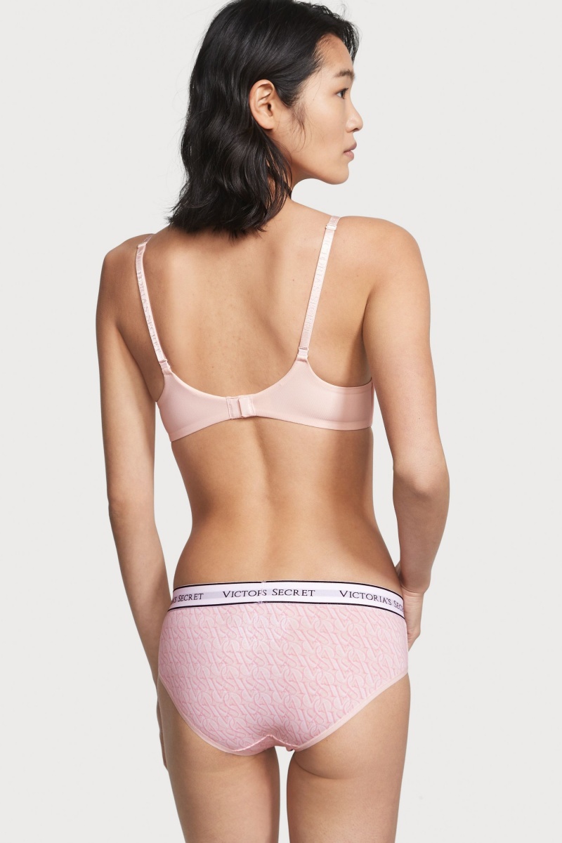 Purest Pink Victoria's Secret Stretch Cotton Logo Knickers | UKQ-734826