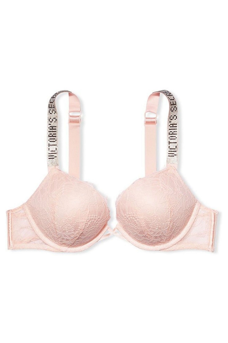 Purest Pink Victoria's Secret Very Sexy Bombshell Add 2 Cups Shine Strap Lace Push Up Bra | YHW-208631