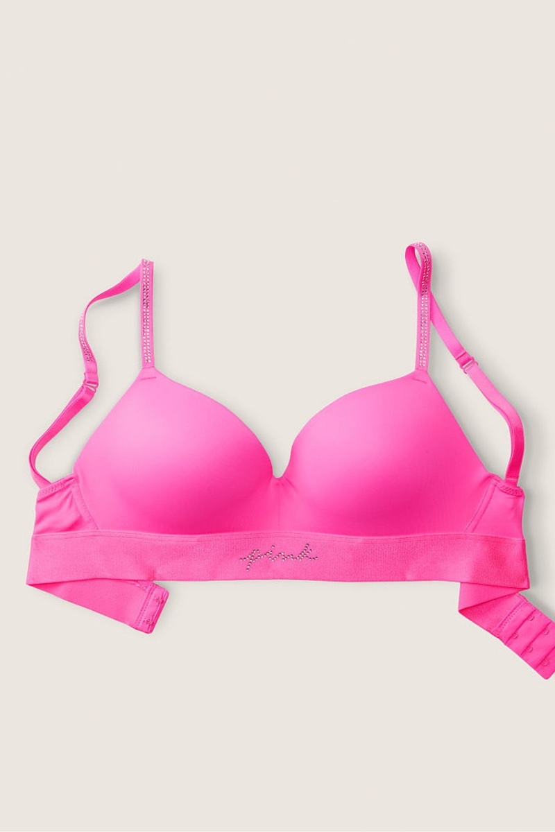 Radiant Rose Pink Shine Victoria's Secret Wear Everywhere Smooth Shine Strap Non Wired Push Up T-Shirt Bra | DPA-204683