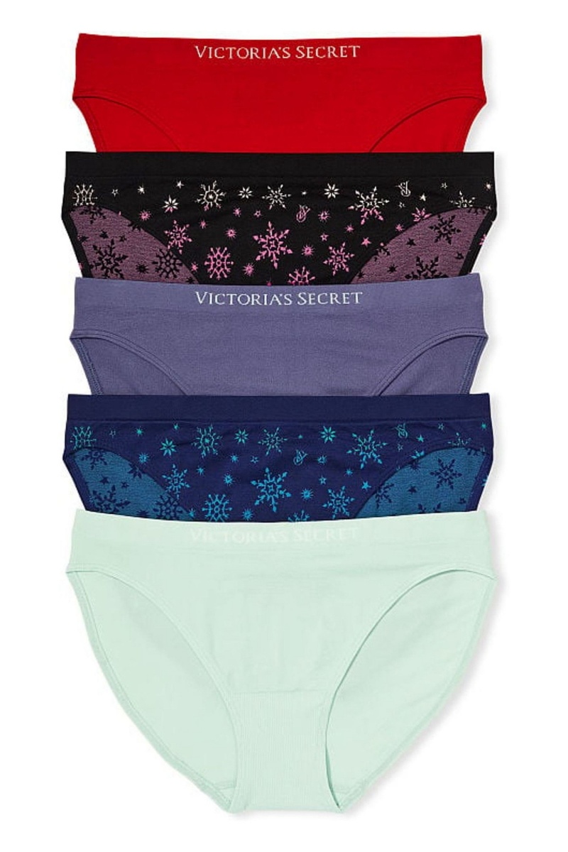 Red/Blue/Purple/Black/Green Victoria\'s Secret Seamless Bikini Knickers 5 Pack | PDM-432085