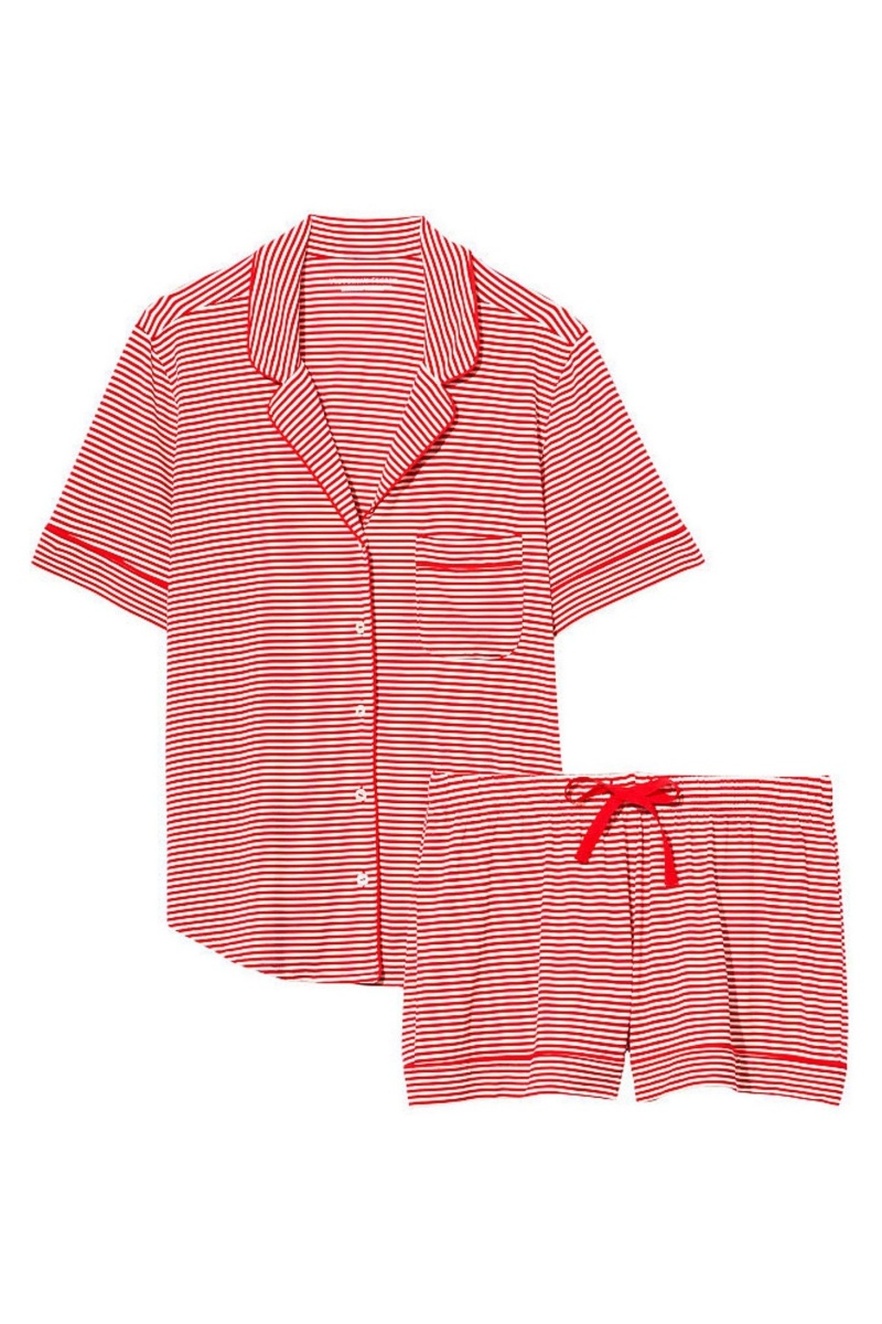 Red Stripe Victoria's Secret Modal Pyjama Short Pyjamas Set | VKS-130768