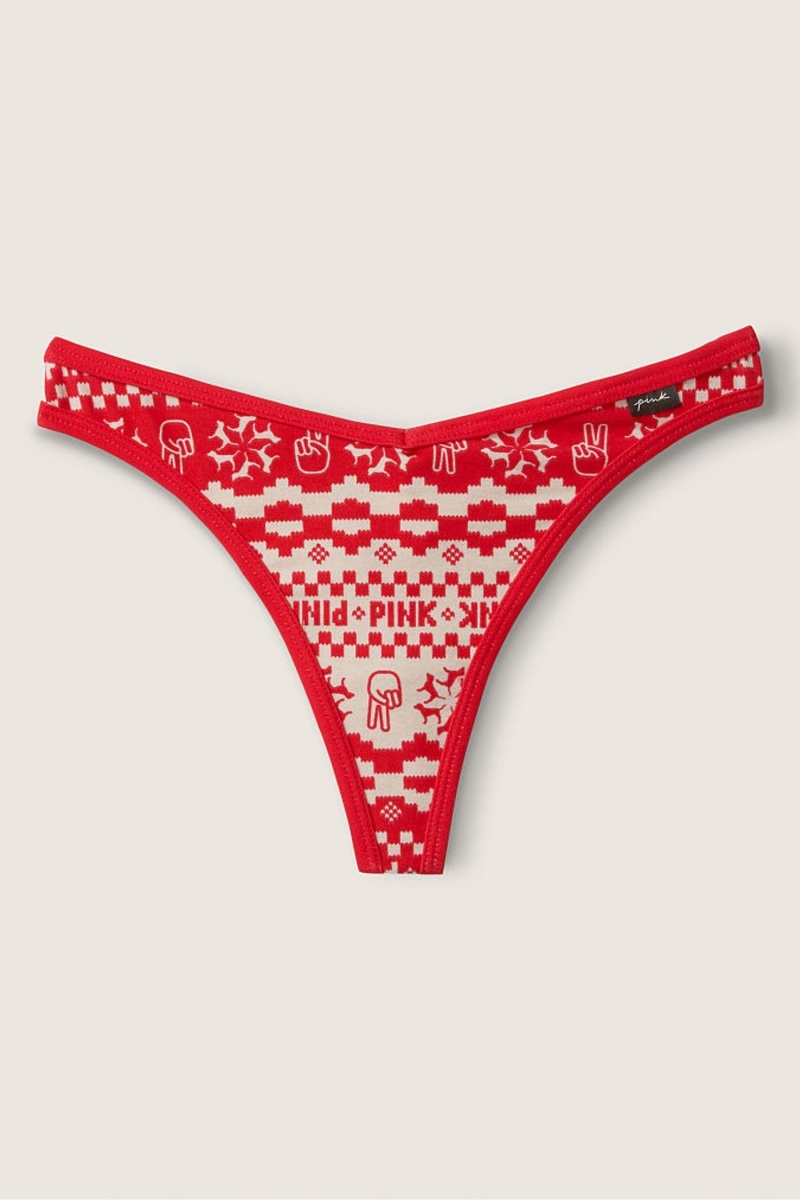 Red and White Victoria\'s Secret Stretch Cotton Cotton Thong Knickers | YMQ-173950