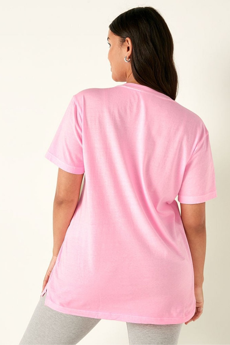 Rich Maroon Pink Graphic Victoria's Secret Cotton Short Sleeve Campus T-Shirt | NQW-254031