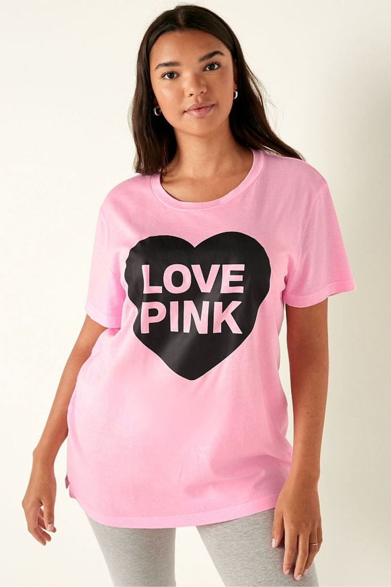 Rich Maroon Pink Graphic Victoria\'s Secret Cotton Short Sleeve Campus T-Shirt | NQW-254031