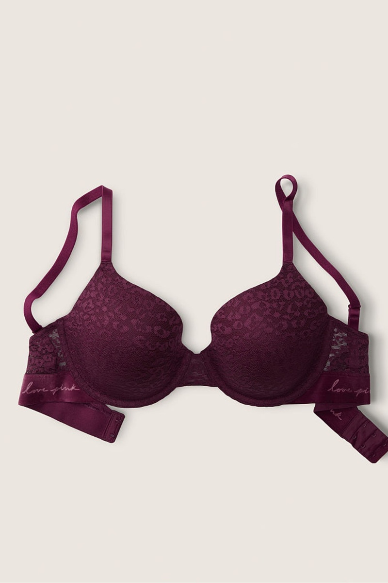 Rich Maroon Purple Victoria's Secret Wear Everywhere Lace Lightly Lined T-Shirt Bra | XYT-726815