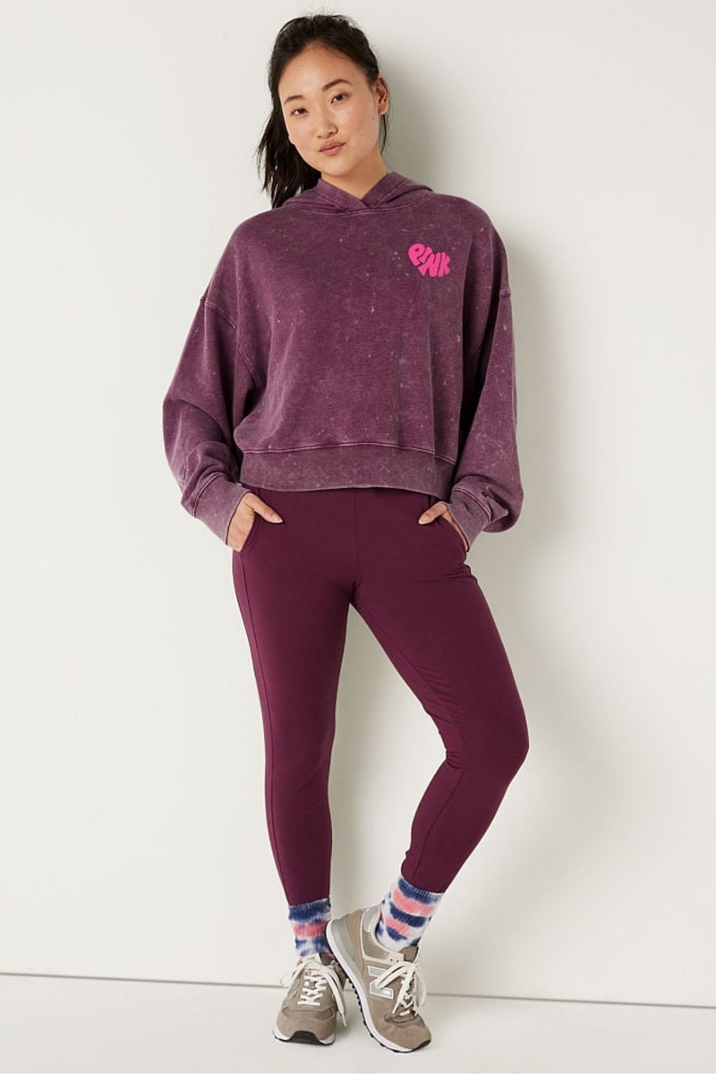 Rich Maroon Red Victoria's Secret Shine Crop Long Sleeve Hoodie | CAI-978051