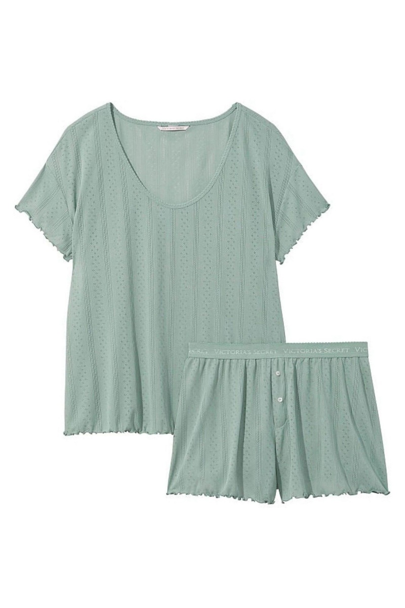 Sage Dust Green Victoria's Secret Pointelle Short Pyjama Set | JDM-120649