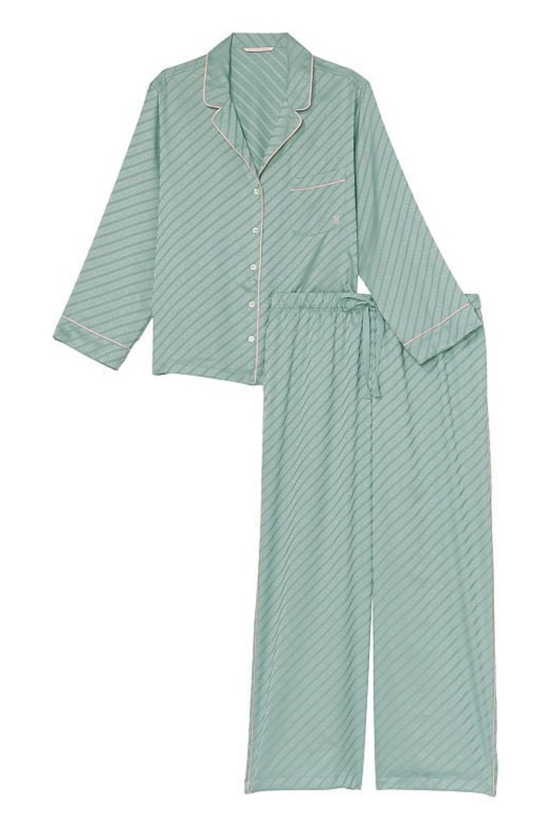 Sage Dust Green Victoria's Secret Satin Long Pyjamas | KUX-746581