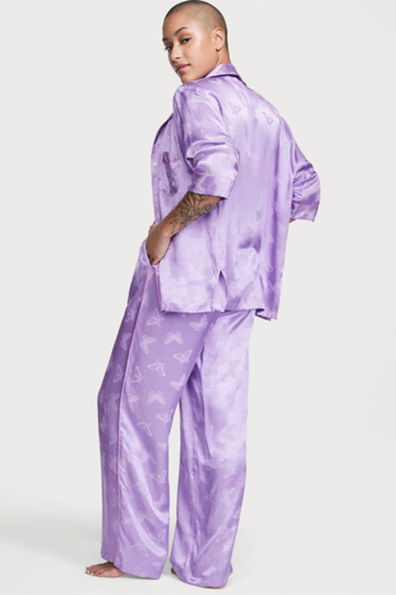 Secret Crush Butterflies Victoria's Secret Satin Long Pyjama Set | CNU-412503