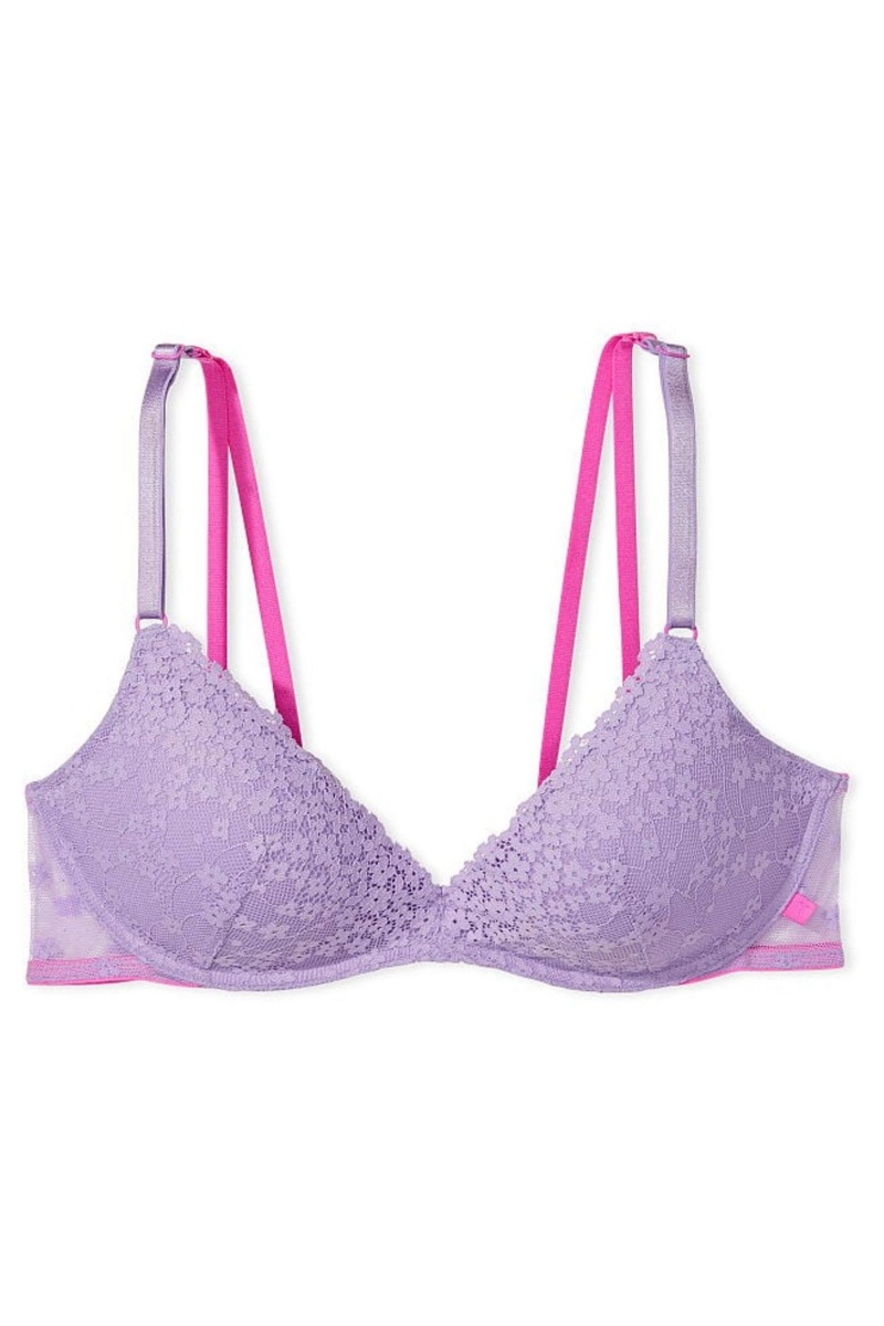 Secret Crush Purple Lace Victoria's Secret Sexy Tee Sexy T-Shirt Non Wired Push Up Bra Lace Bra | ZCM-591268