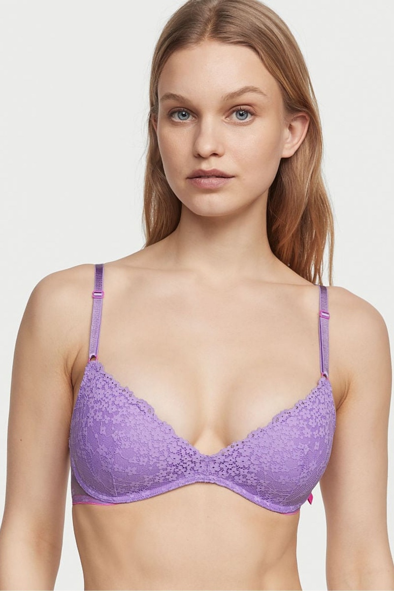 Secret Crush Purple Lace Victoria\'s Secret Sexy Tee Sexy T-Shirt Non Wired Push Up Bra Lace Bra | ZCM-591268