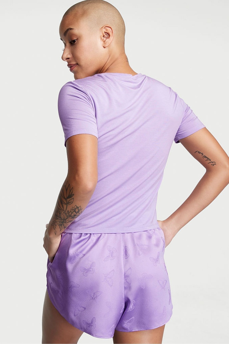 Secret Crush Purple Victoria's Secret Modal and Satin Short Pyjamas | ENK-403529