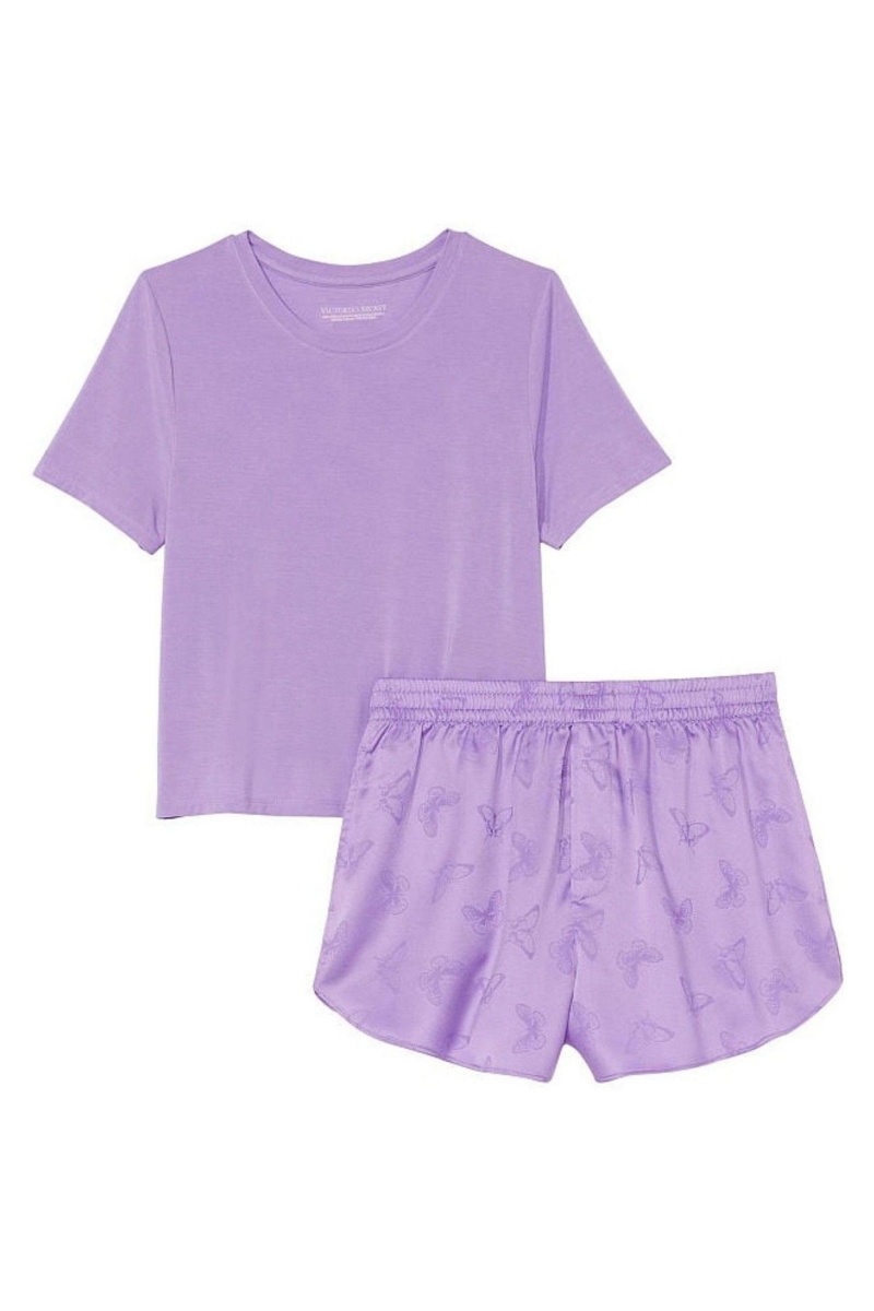 Secret Crush Purple Victoria's Secret Modal and Satin Short Pyjamas | ENK-403529