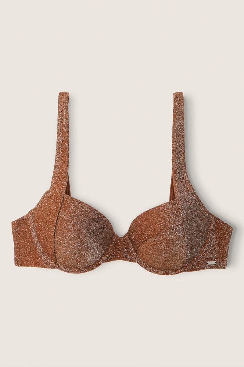 Soft Cappucino Victoria's Secret Shimmer Push Up Bikini Top | PYK-869201