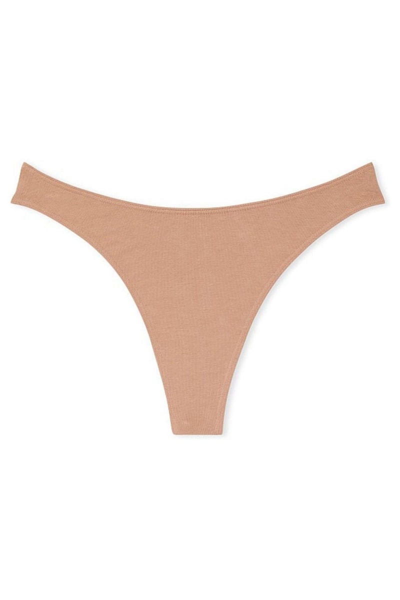 Sweet Praline Nude Victoria's Secret Stretch Cotton Cotton High Leg Thong Knickers | IUN-764298