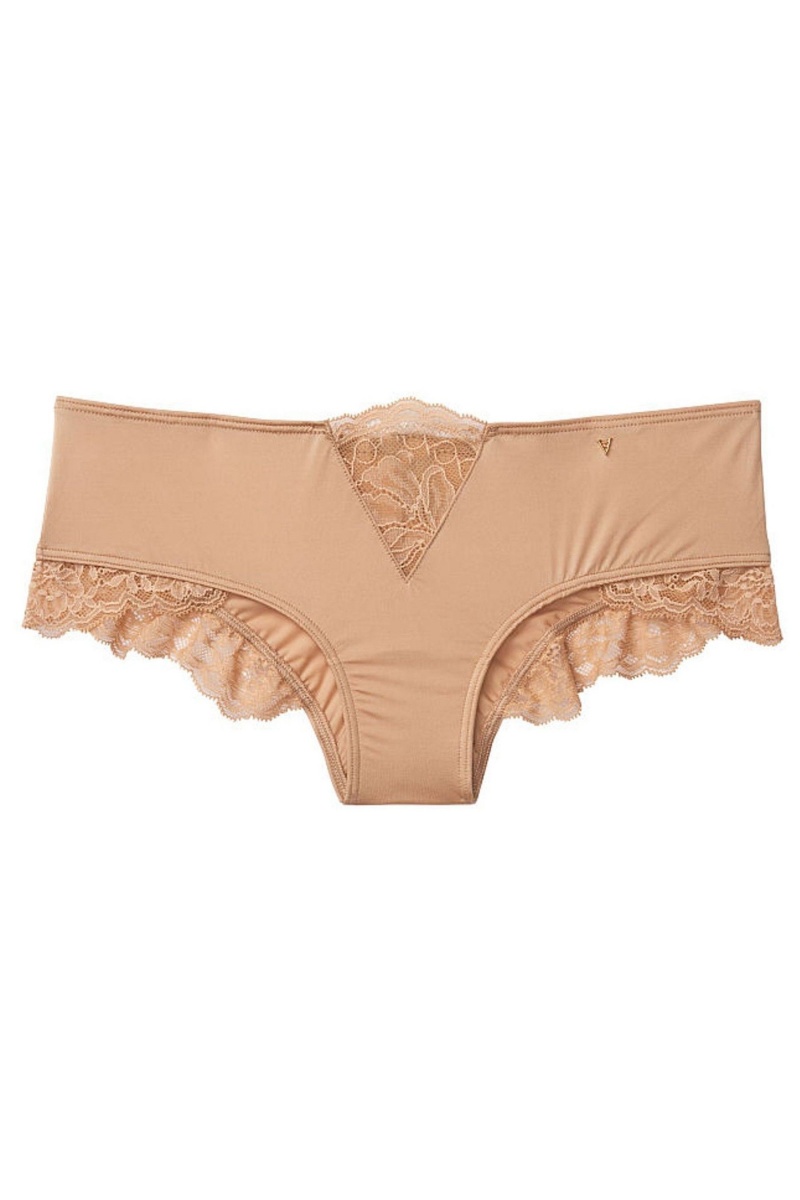 Sweet Praline Nude Victoria's Secret Very Sexy Lace Trim Thong Knickers | DZI-948156