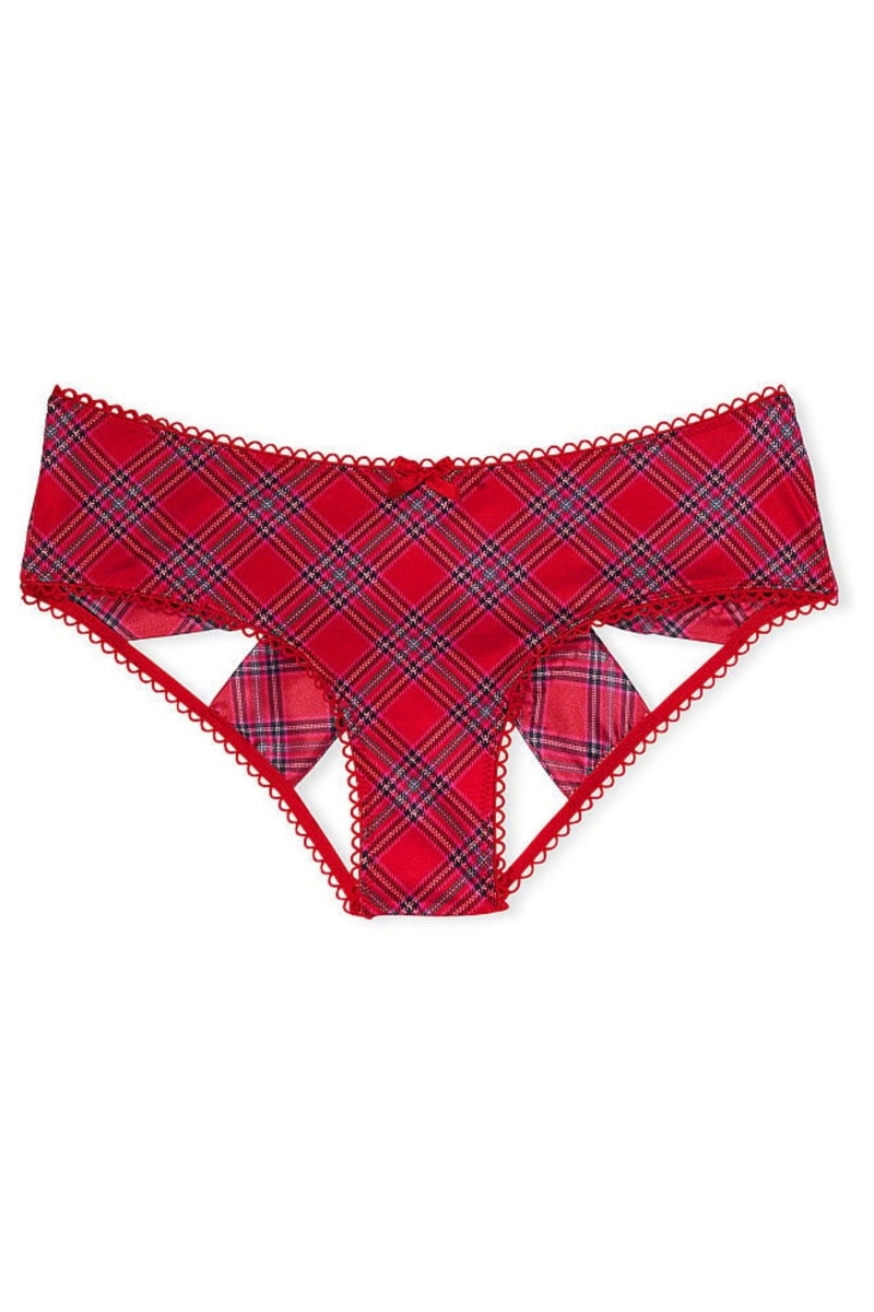 Tartan Red Victoria's Secret Very Sexy Very Sexy Mesh Satin Bow Cutout Back Open Panty | RFB-076249