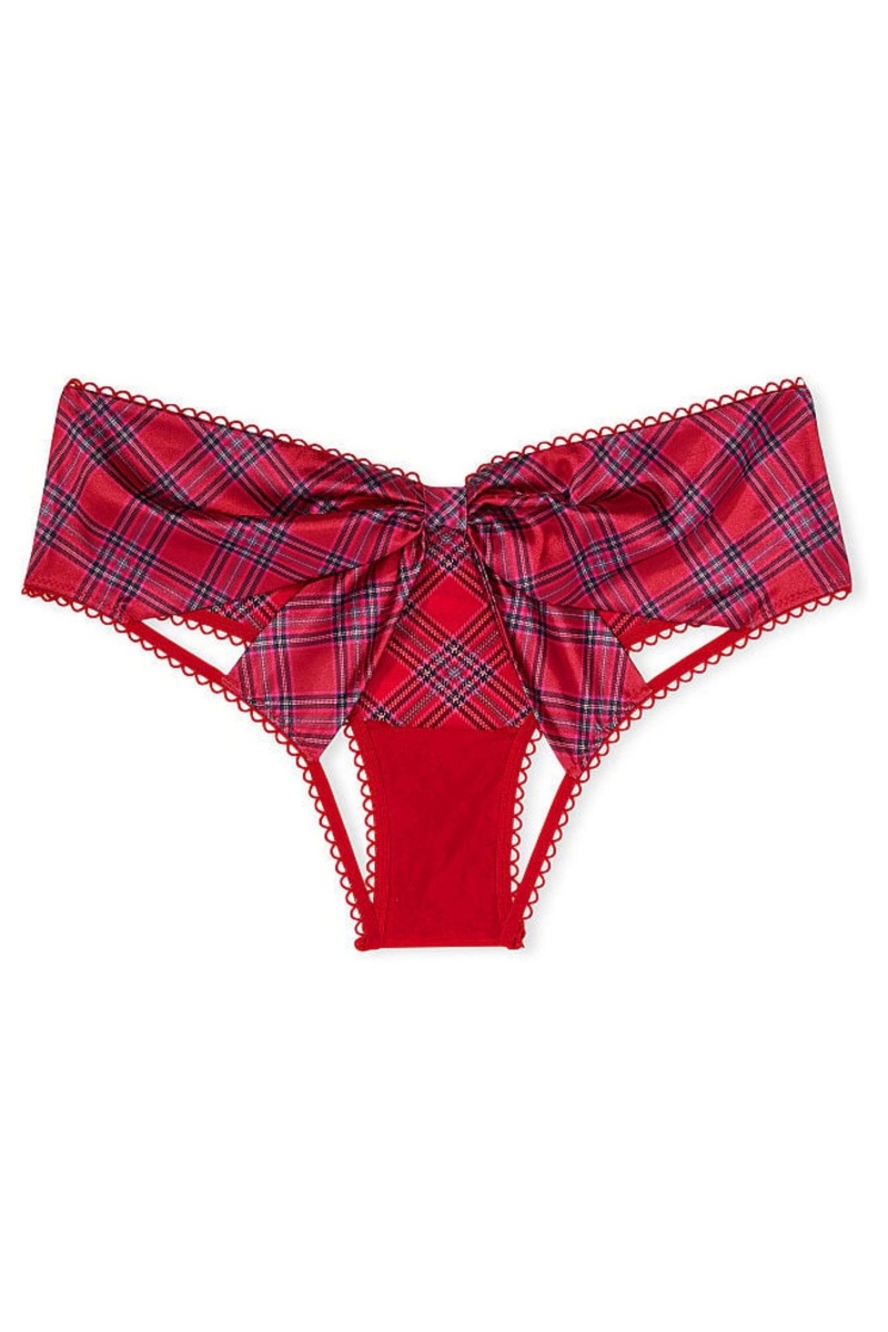 Tartan Red Victoria's Secret Very Sexy Very Sexy Mesh Satin Bow Cutout Back Open Panty | RFB-076249