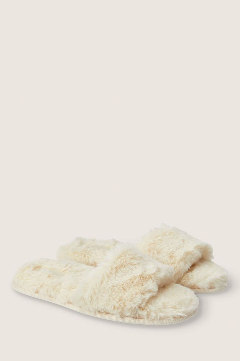 Vanilla Bean White Victoria\'s Secret Faux Fur Open Toe Slipper | WYF-923107