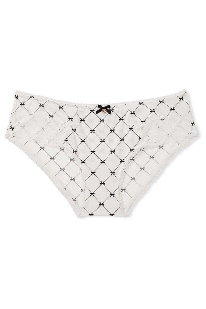 White Bow Print Victoria's Secret Body by Victoria Lace Trim Hipster Knickers | TLJ-957213