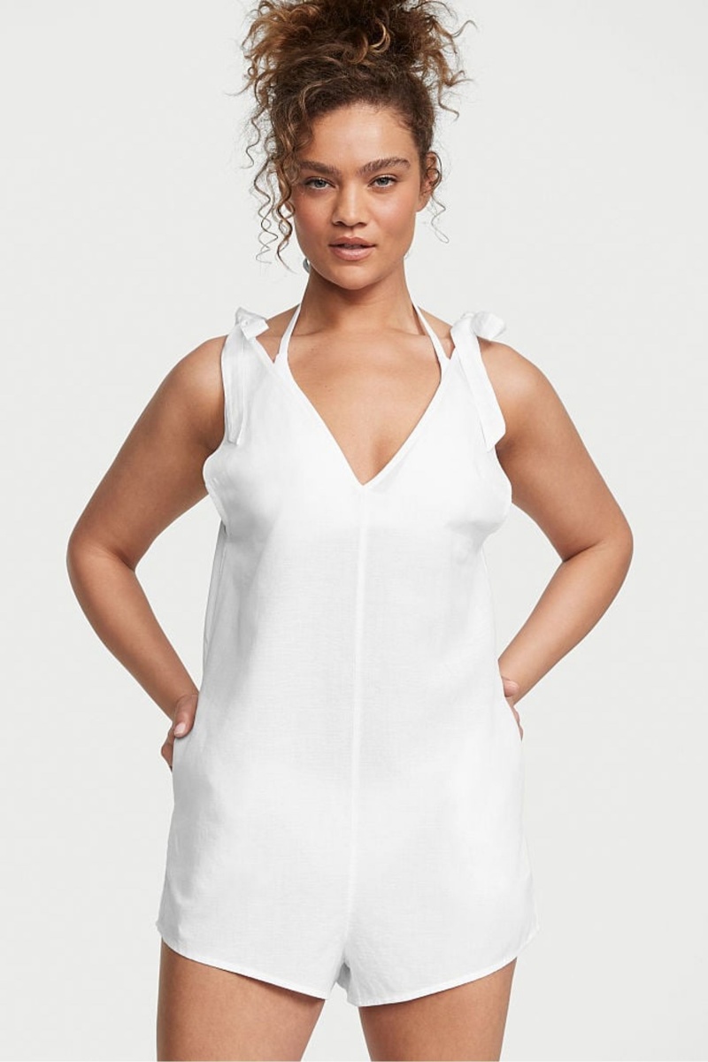 White Victoria\'s Secret Linen Playsuit Cover Up | IHV-519236