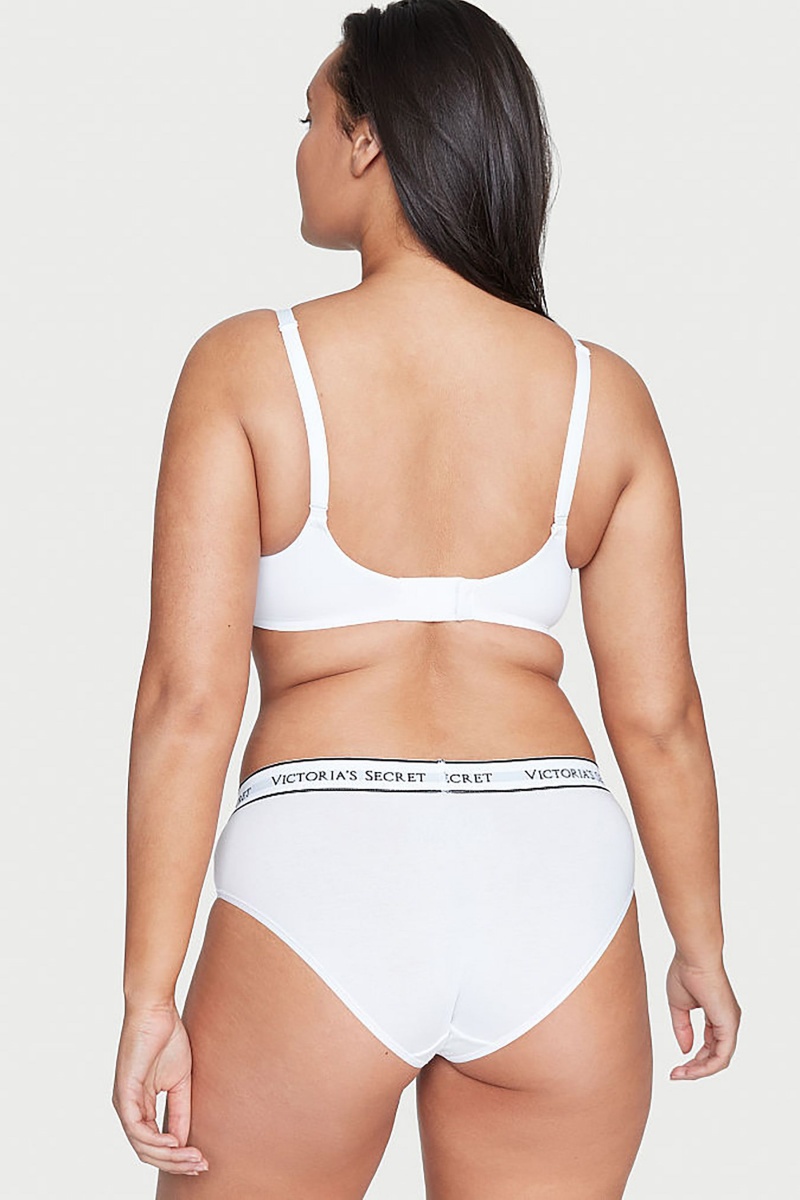 White Victoria's Secret Stretch Cotton Logo Knickers | KGE-120578