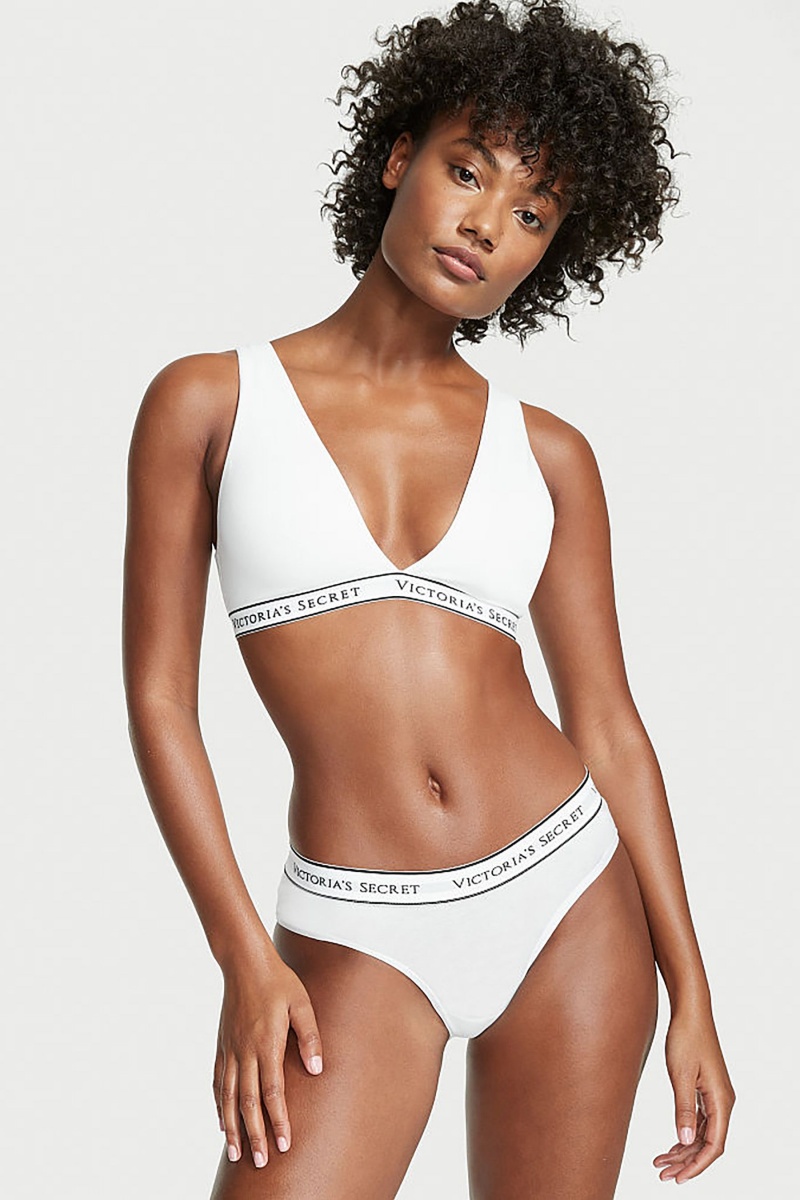 White Victoria's Secret Stretch Cotton Logo Knickers | KGE-120578