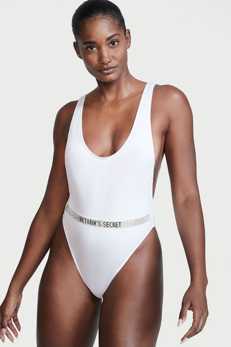 White Victoria\'s Secret Very Sexy Shine Strap Belted Open Back Swimsuit | ZAK-425613